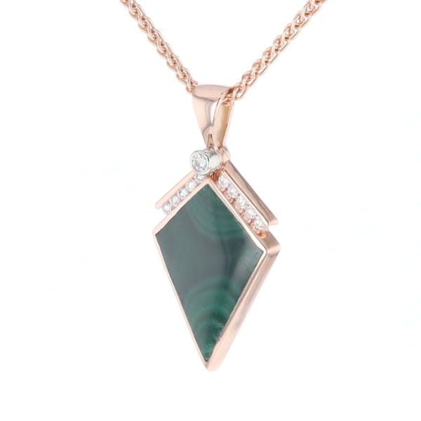 Malachite Kite Shape Inlaid Pendant with 0.19ctw Diamonds