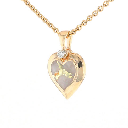 Gold Quartz Heart Shape Inlaid Pendant with .02ct Diamond