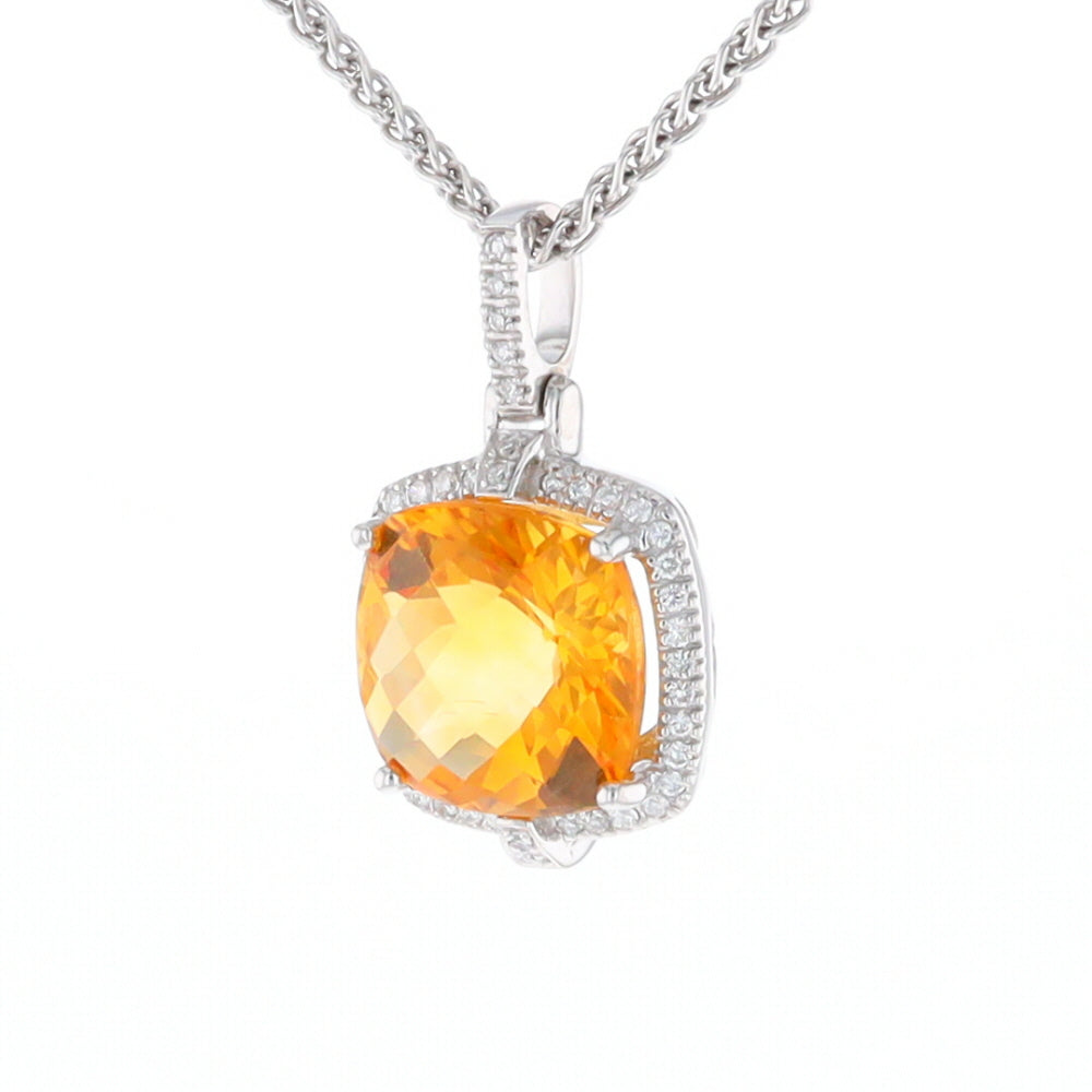 Checkered Citrine Diamond Halo Pendant