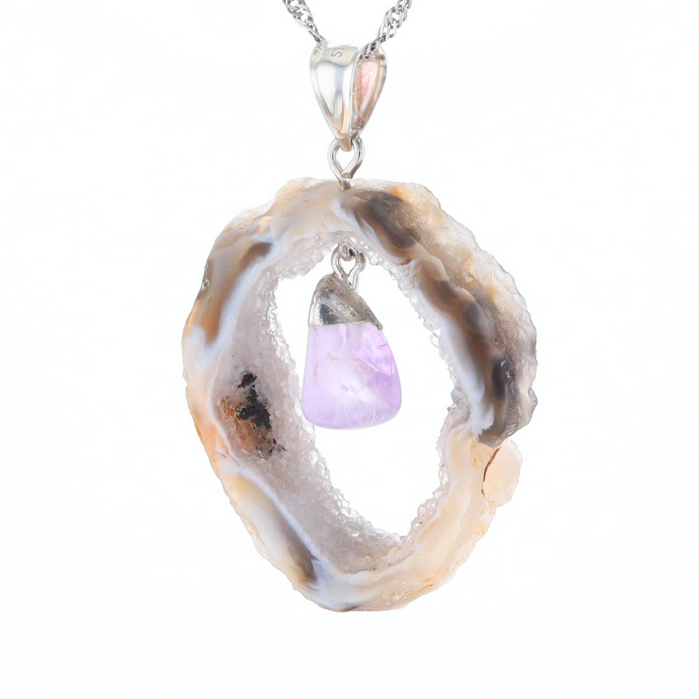 Druzy Quartz With Dangling Amethyst Pendant