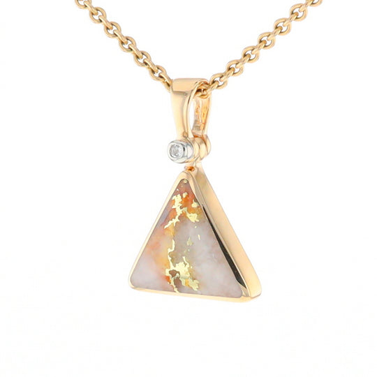 Gold Quartz Necklace Triangle Inlaid Pendant with .02ct Diamond