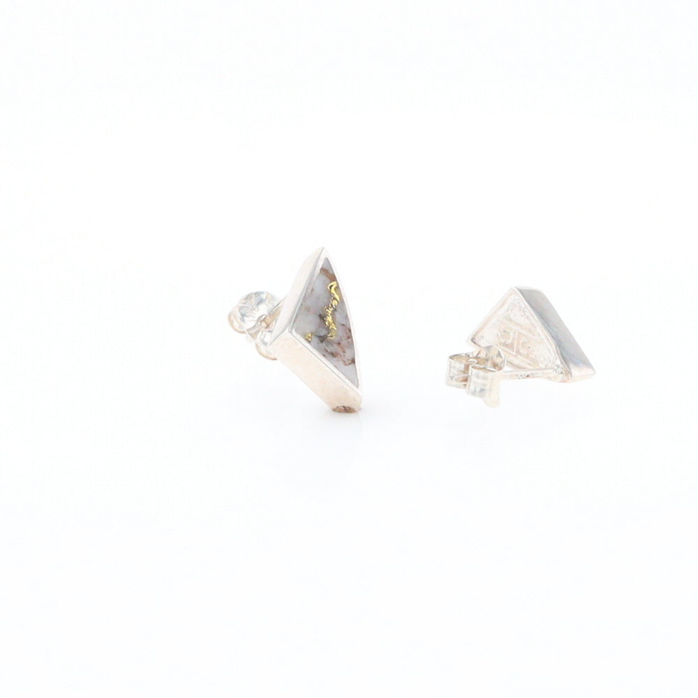 Sterling Silver Gold Quartz Inlaid Triangle Stud Earrings - G3