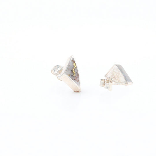 Sterling Silver Gold Quartz Inlaid Triangle Stud Earrings - G3