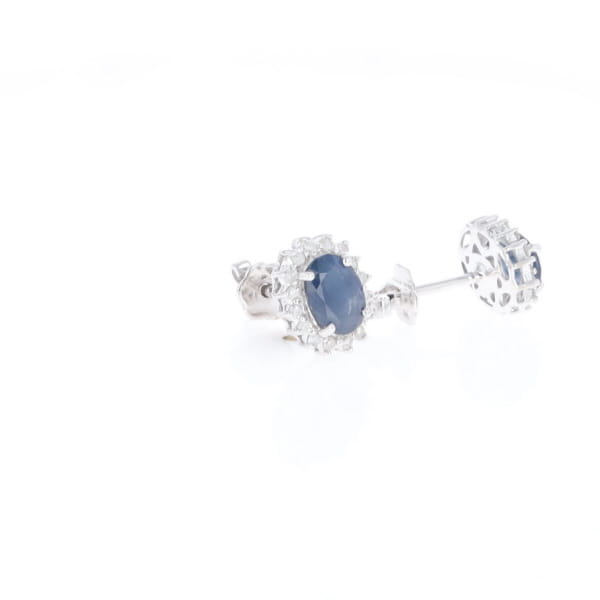 Oval Blue Sapphire Earrings With Halo