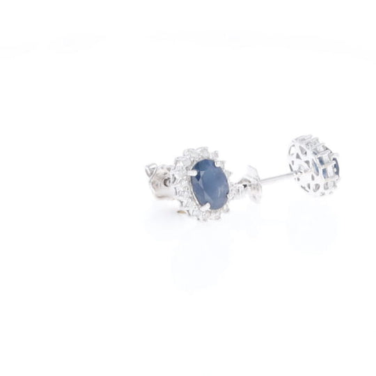 Oval Blue Sapphire Earrings With Halo