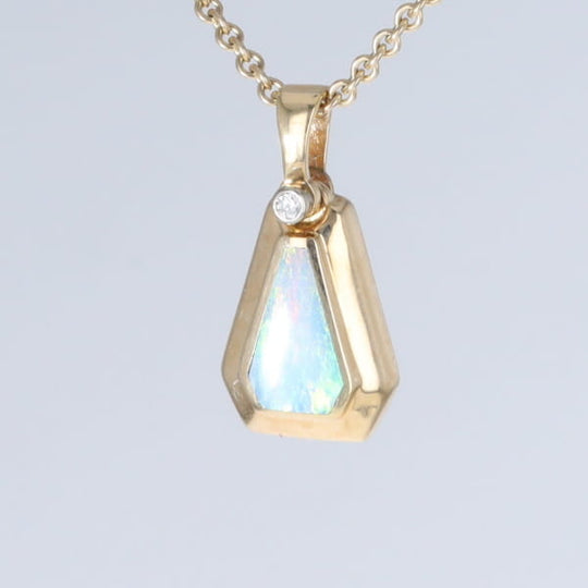 Opal Triangle Inlay with .02ctw Diamond Pendant