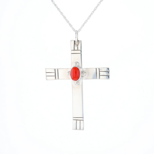 Native American Coral Cross Pendant