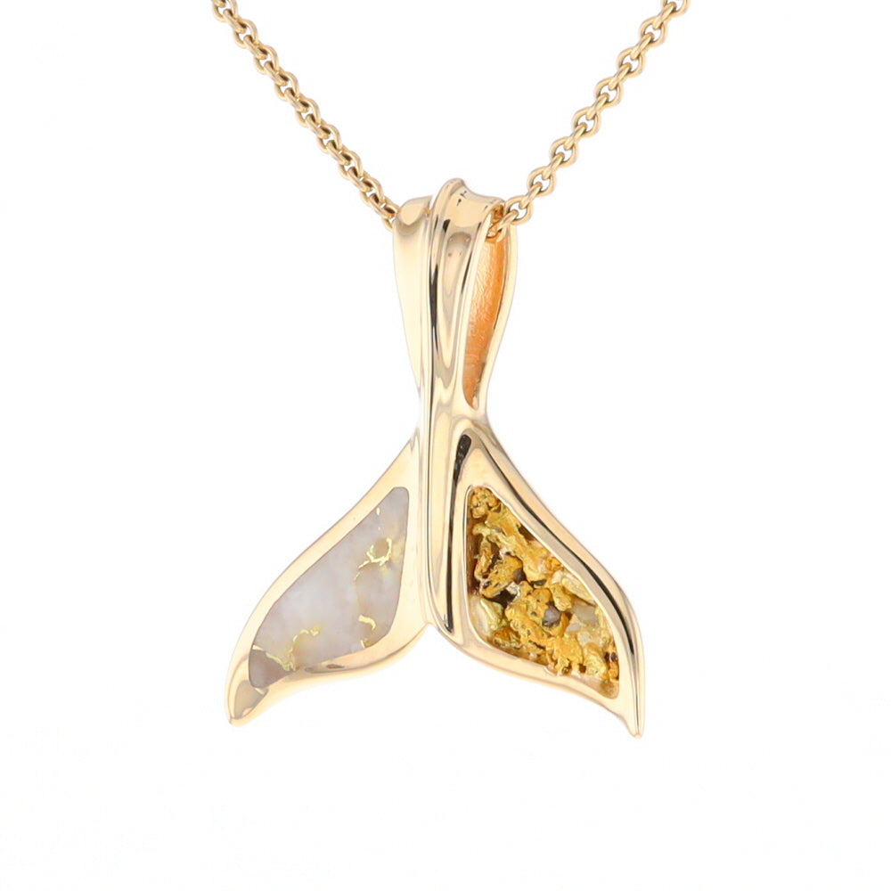 Whale Tail Necklaces Natural Gold Quartz and Nuggets Inlaid Pendant