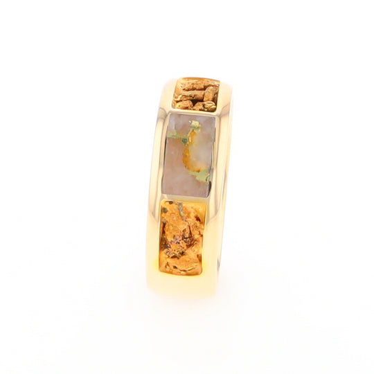 Gold Quartz Ring Rectangle Inlaid with Natural Nugget Sides