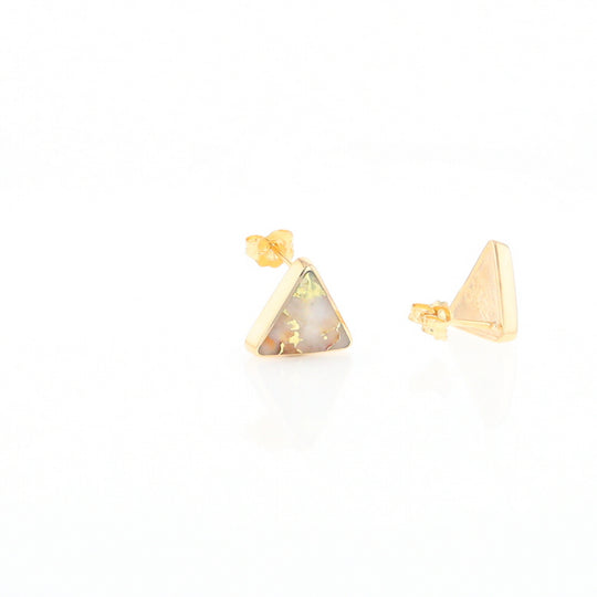 Gold Quartz Earrings Triangle Inlaid Studs - G2