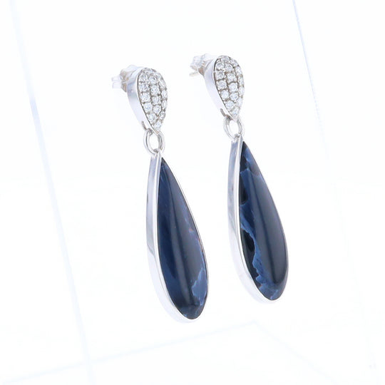 Natural Pietersite Inlaid Teardrop 0.22ctw Diamond Earrings