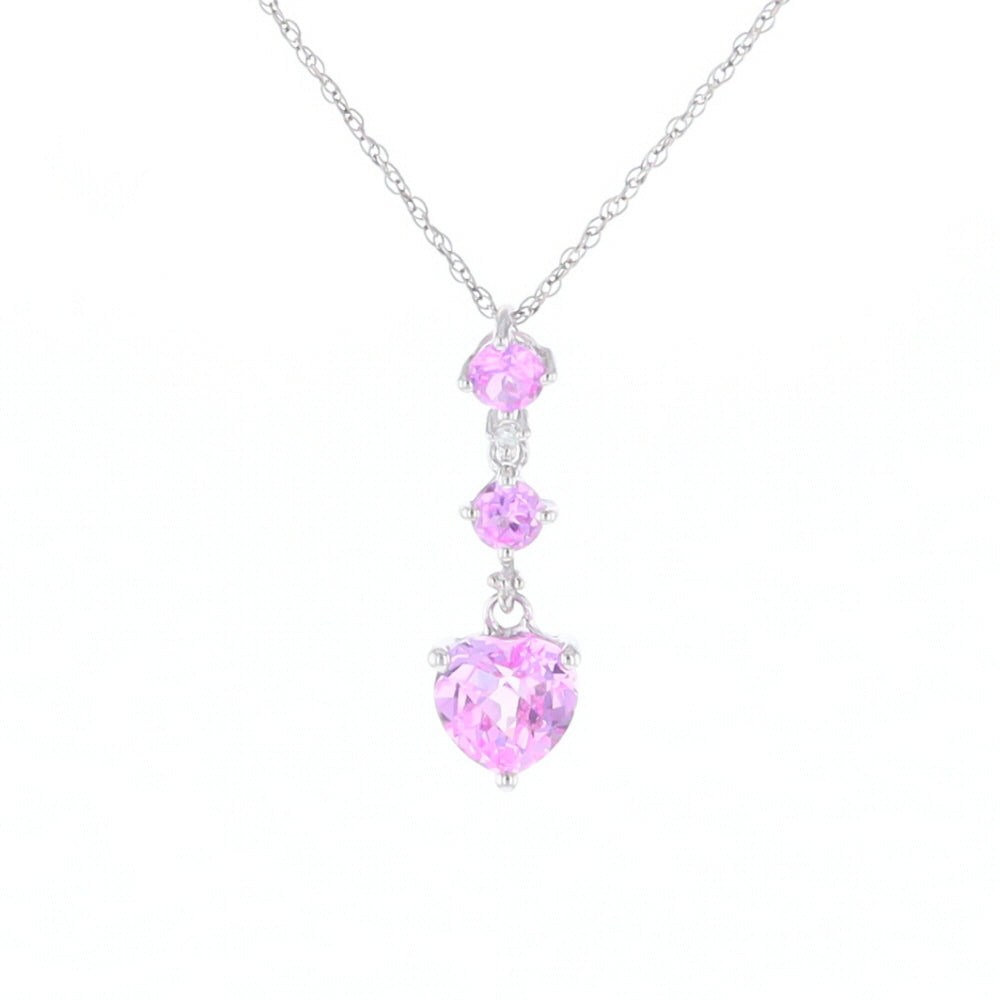Synthetic Pink Sapphire Dangle Heart Necklace