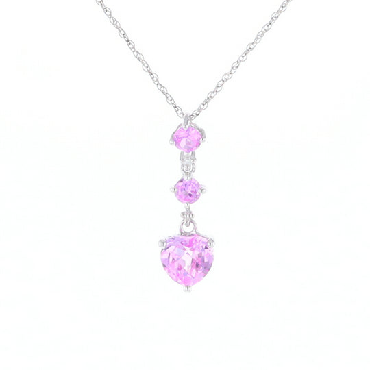 Synthetic Pink Sapphire Dangle Heart Necklace