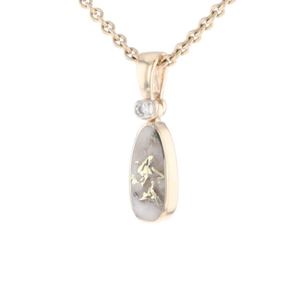 Gold Quartz Necklace Pear Shape Inlaid Pendant with .02ct Diamond