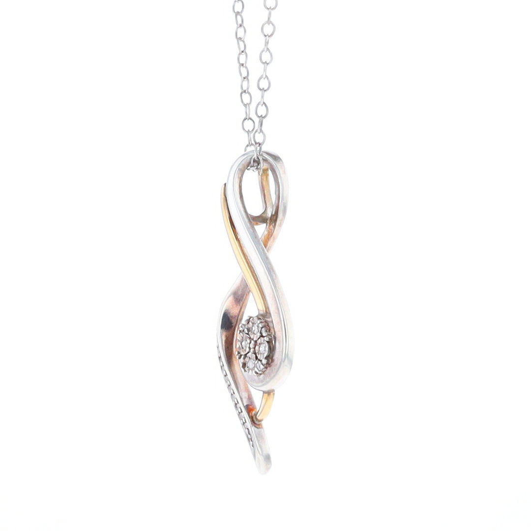 Sterling Silver and 10K Gold Diamond Infinity Swirl Necklace