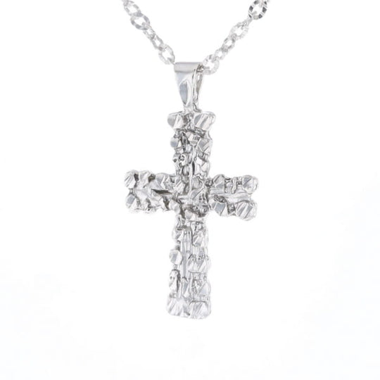 Sterling Silver Nugget Pattered Cross Necklace