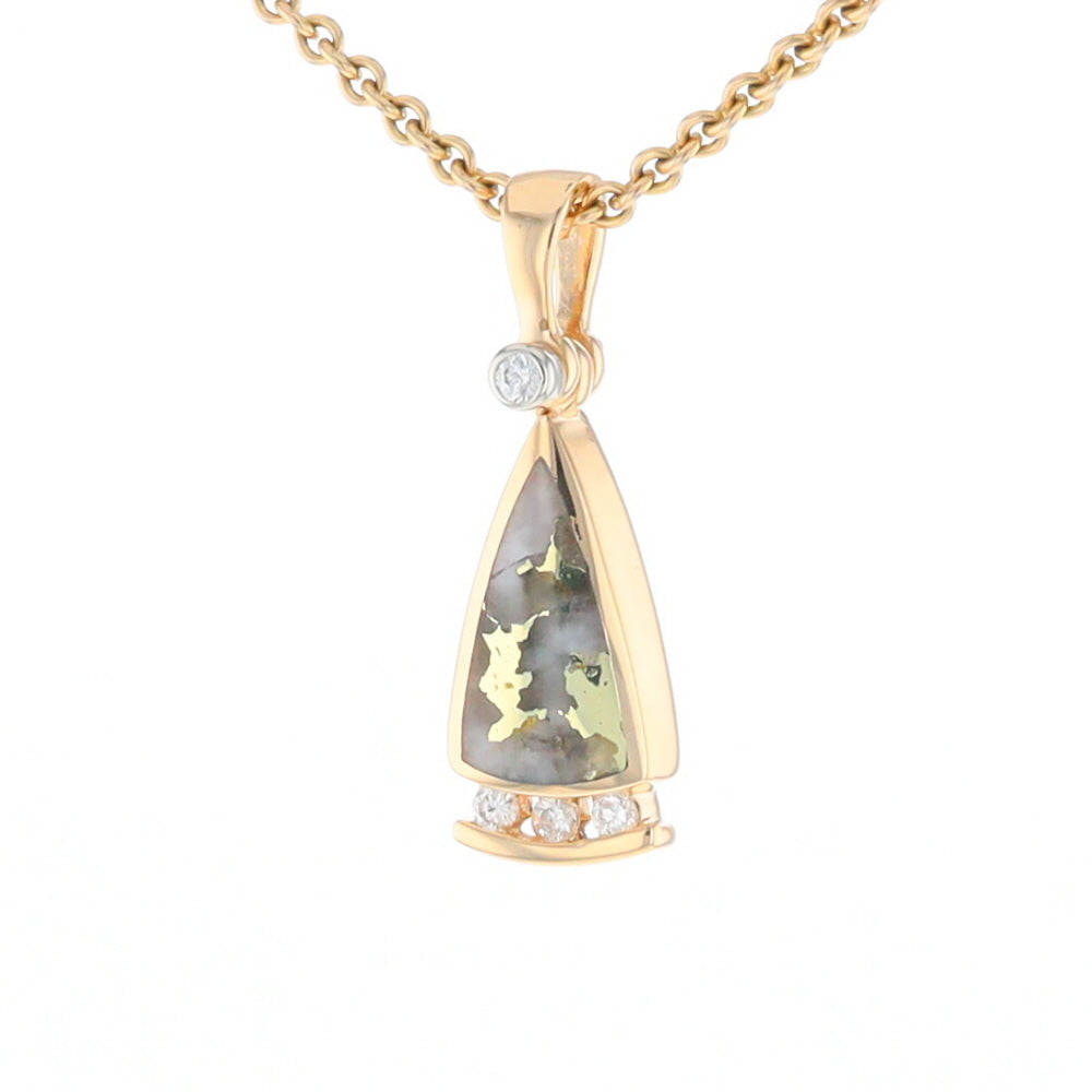 Gold Quartz Triangle Inlaid Pendant with 0.08ctw Diamonds - G2