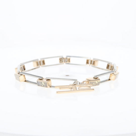 Gold Quartz Bracelet Rectangle Link Inlaid with Toggle Clasp G2