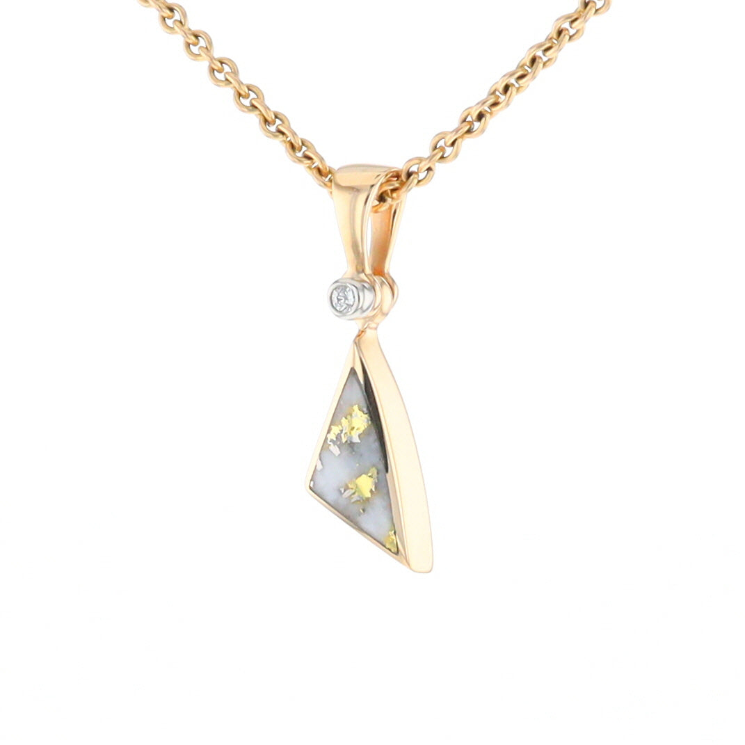 Gold Quartz Necklace Sail Inlaid Design Pendant with .02ct Diamond