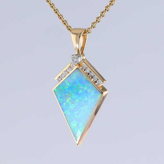 Opal Pendant Inlaid Kite Design with .19ctw Round Diamonds