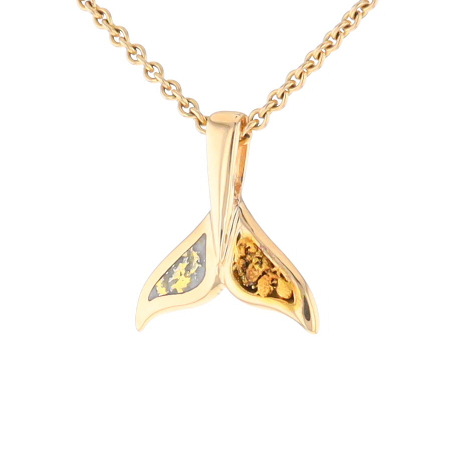 Whale Tail Necklaces Natural Gold Quartz and Nuggets Inlaid Pendant