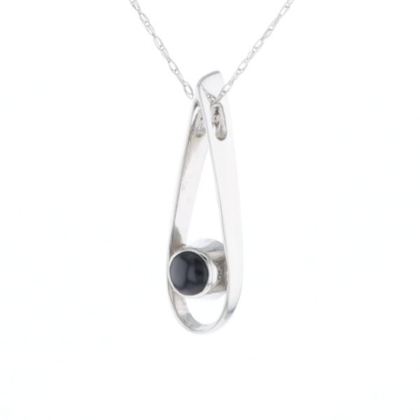 Open Teardrop Round Onyx Inlaid Pendant
