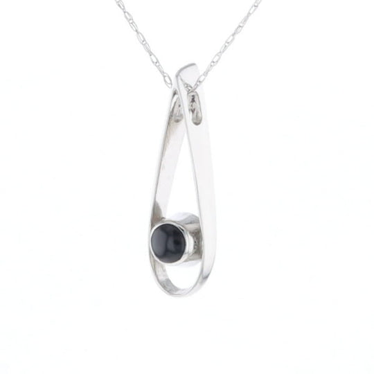 Open Teardrop Round Onyx Inlaid Pendant
