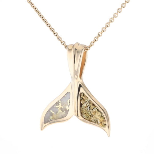 Whale Tail Necklaces Natural Gold Quartz and Nuggets Inlaid Pendant
