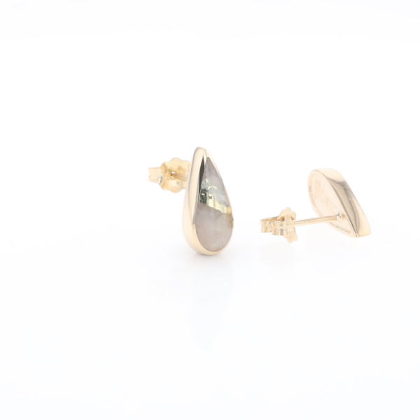 Gold Quartz Earrings Tear Drop Inlaid Studs