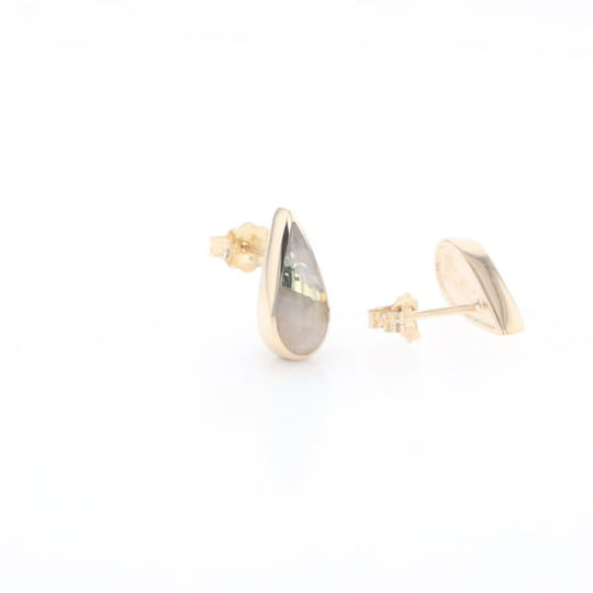Gold Quartz Earrings Tear Drop Inlaid Studs