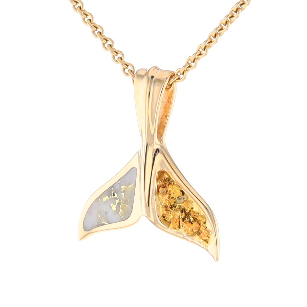 Whale Tail Necklaces Natural Gold Quartz and Nuggets Inlaid Pendant