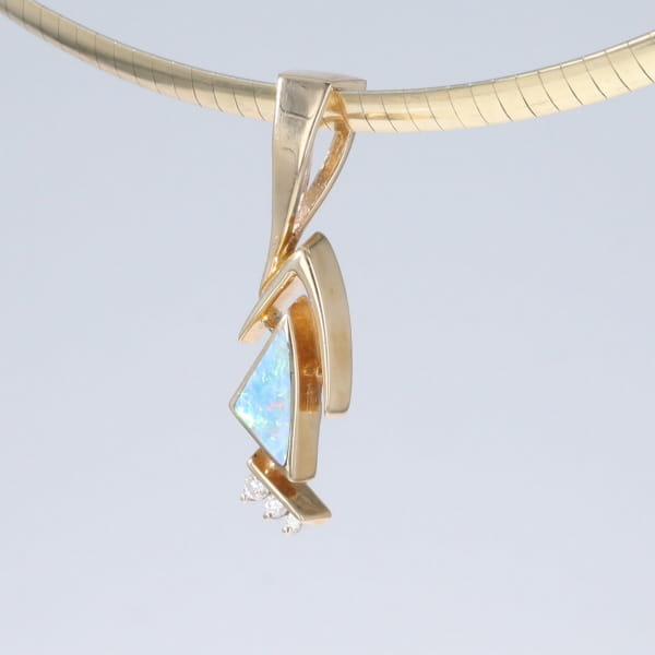Opal Pendant Triangle Inlaid Design with .07ctw Round Diamonds
