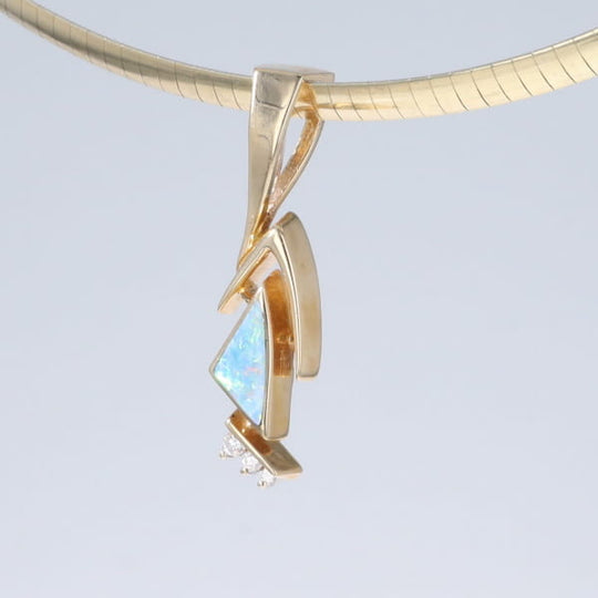 Opal Pendant Triangle Inlaid Design with .07ctw Round Diamonds