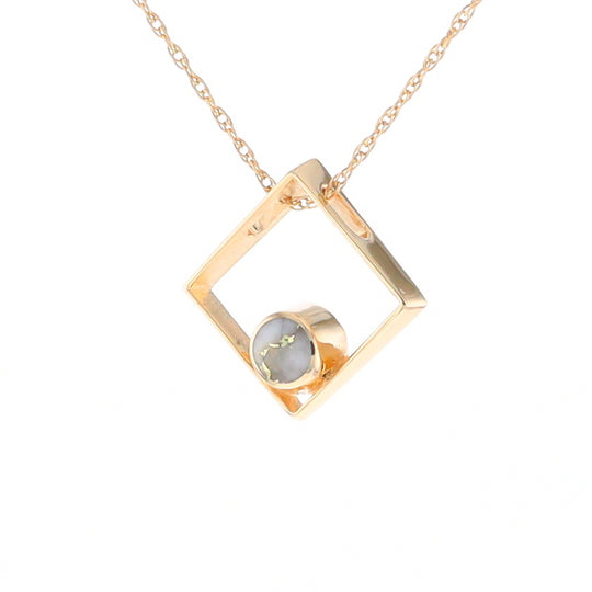 Open Square Gold Quartz Round Inlaid Pendant