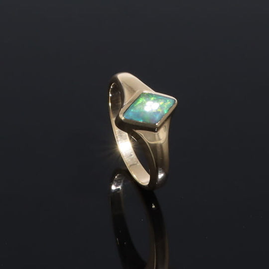 Ethiopian Opal Rings Diamond Shape Inlaid Design