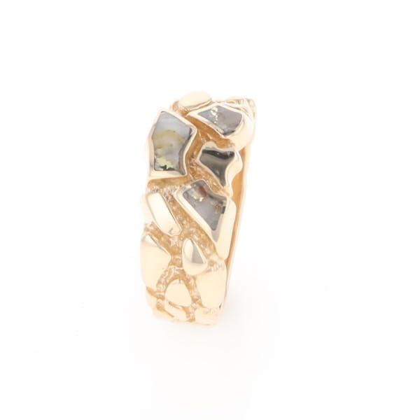 Gold Quartz Ring 3 Section Inlaid Nugget Design Band