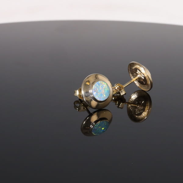 Opal Earrings Round Inlaid Design Studs