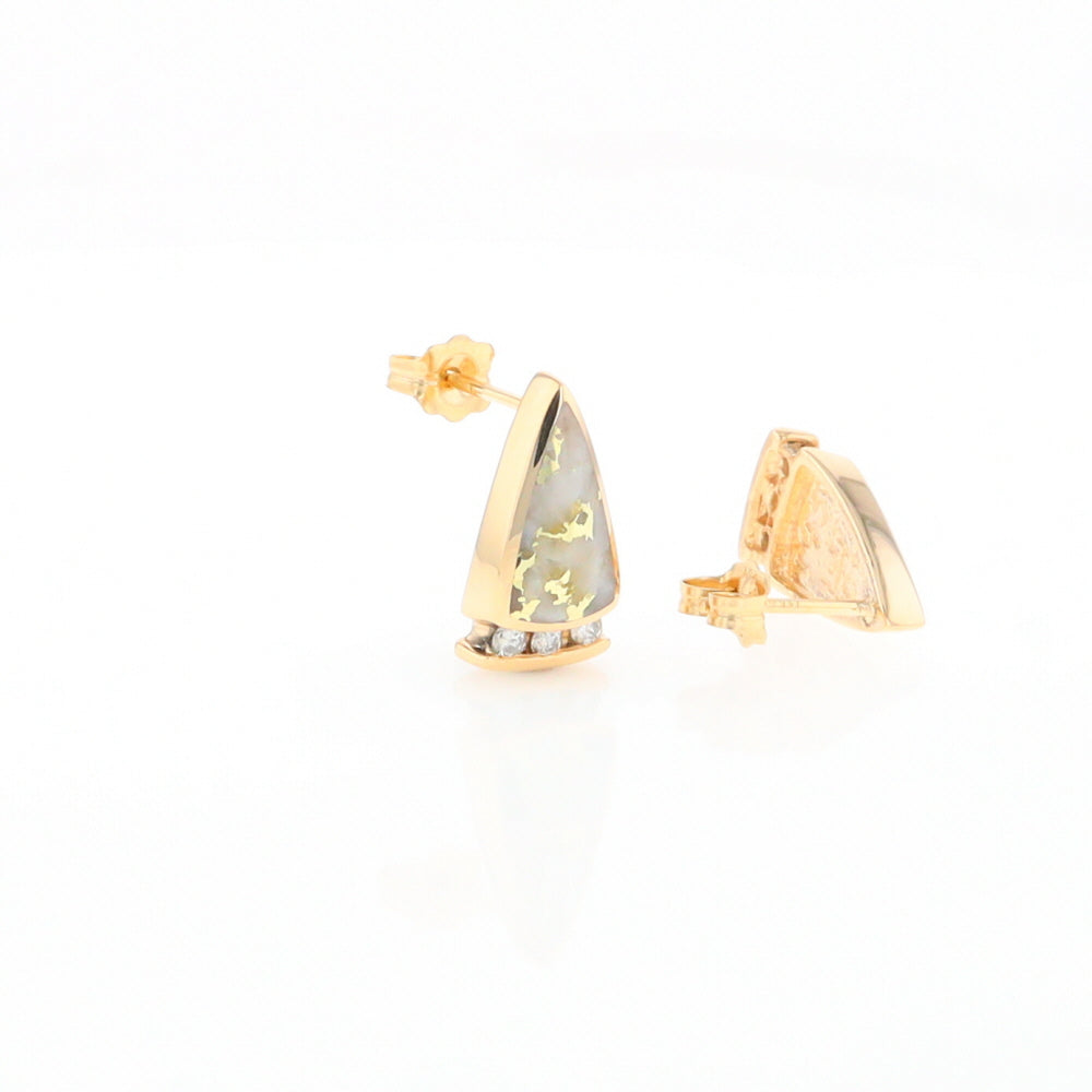 G1 Gold Quartz Earrings Triangle Shape Inlaid Design with .12ctw Diamonds