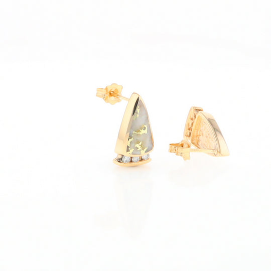G1 Gold Quartz Earrings Triangle Shape Inlaid Design with .12ctw Diamonds