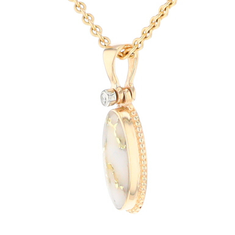 Gold Quartz Small Milgrain Oval Pendant