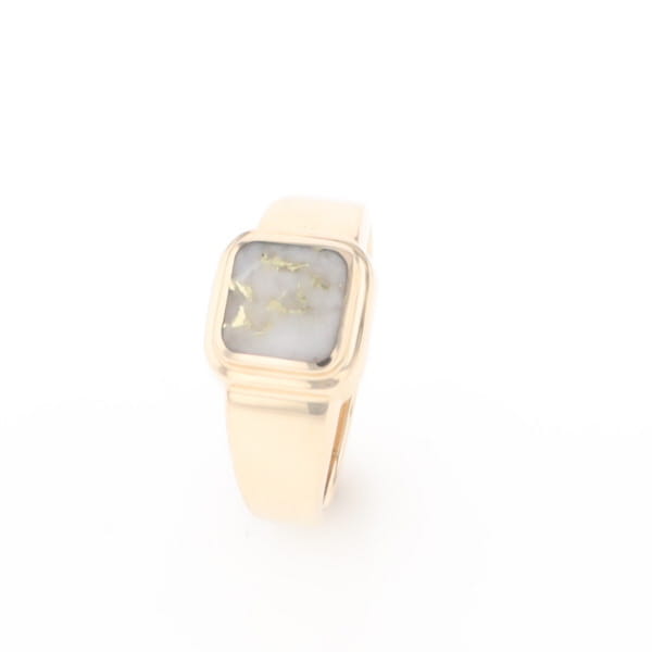 Gold Quartz Ring Square Inlaid Design
