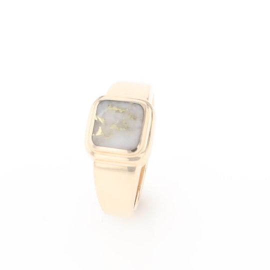 Gold Quartz Ring Square Inlaid Design
