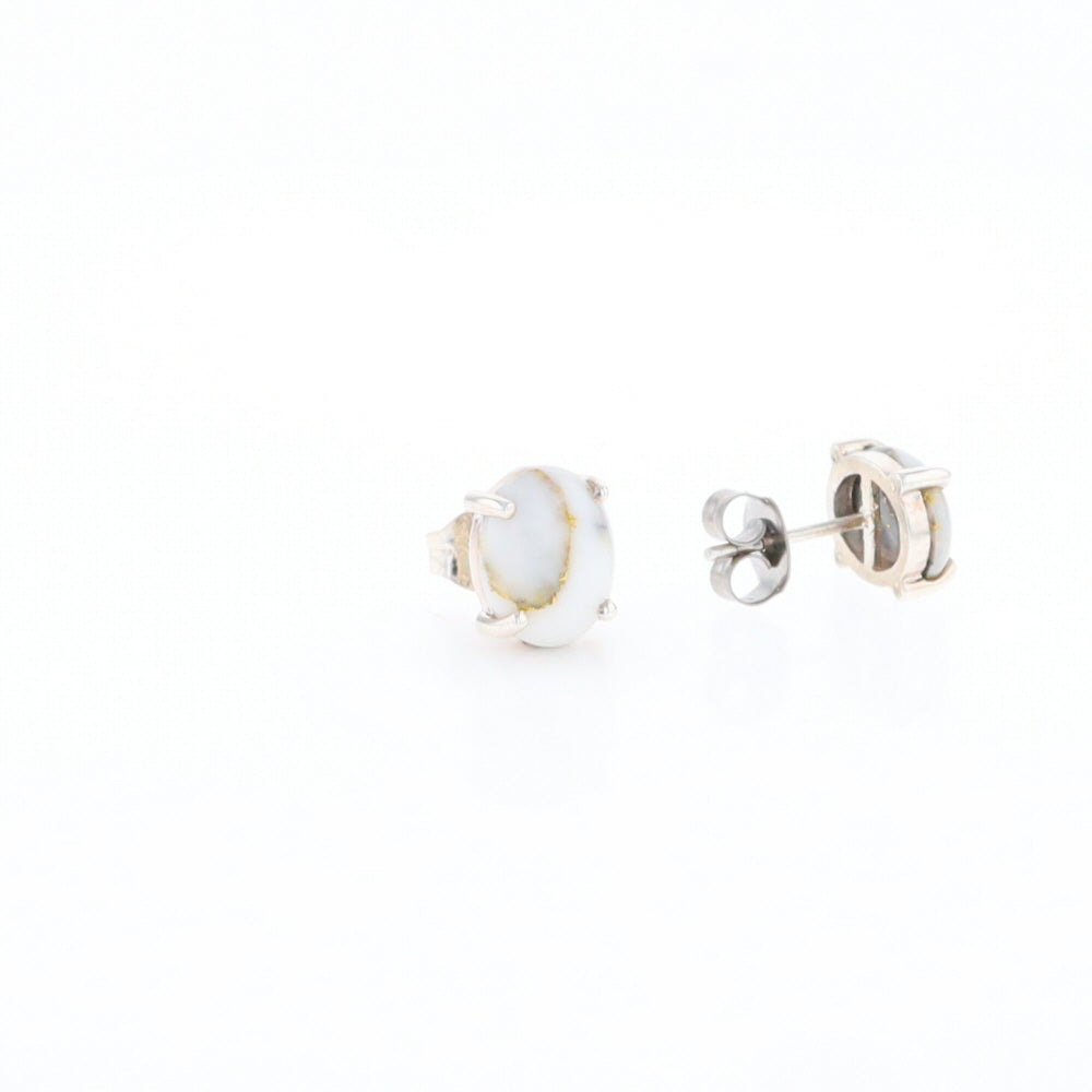 Gold Quartz Cabochon Stud Earrings