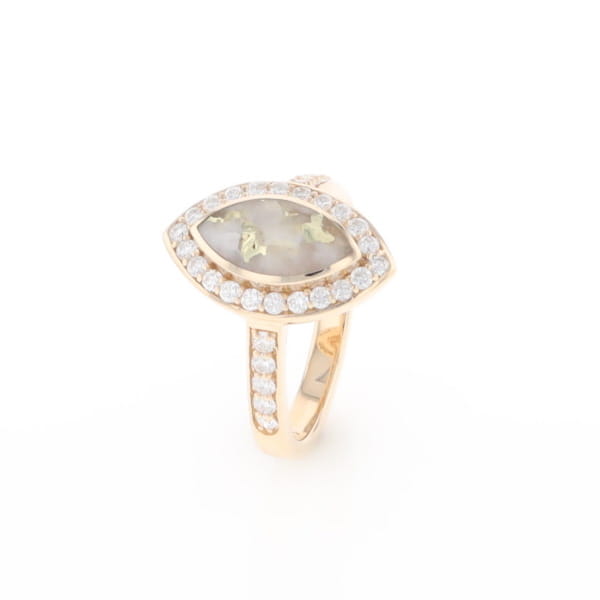 Marquise Gold Quartz Inlaid Ring with 0.65ctw Diamond Halo