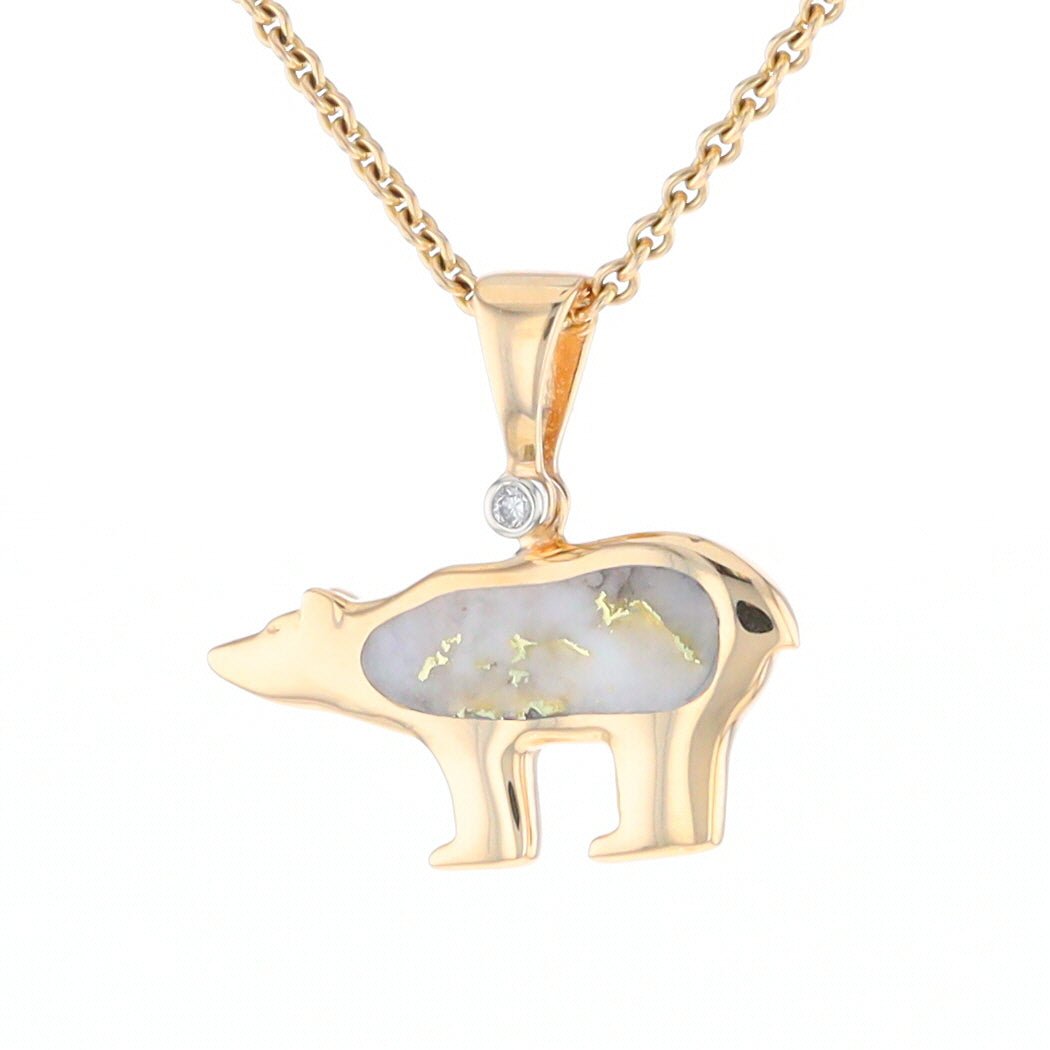 Gold Quartz Inlaid Polar Bear Pendant