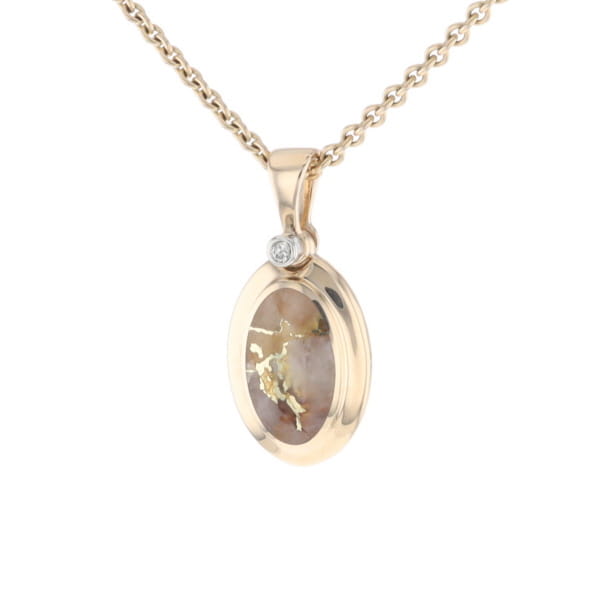 Gold Quartz Oval Inlaid Pendant with .02ct Diamond