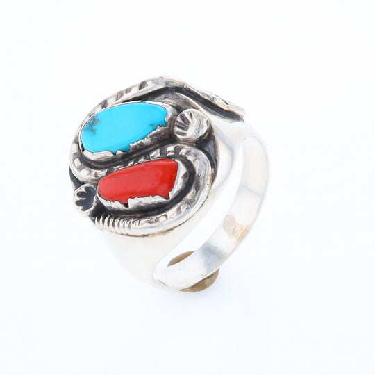 Coral and Turquoise Native Snake Ring