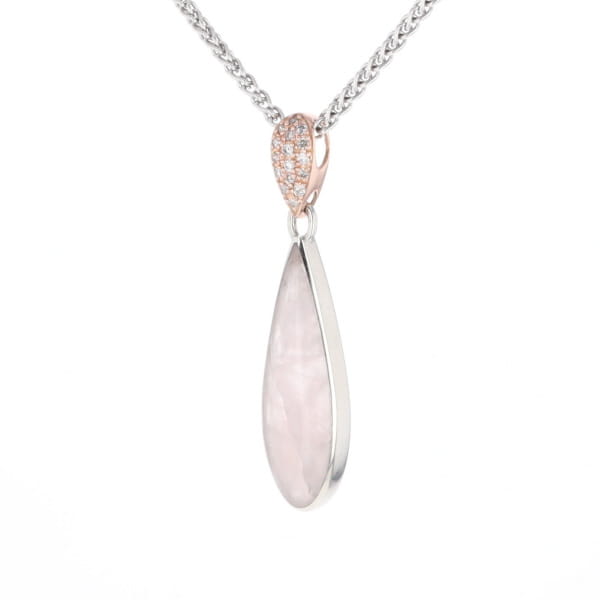 Rose Quartz Teardrop Inlaid Pendant with .11ctw diamonds
