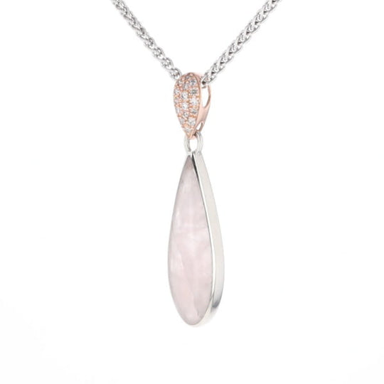 Rose Quartz Teardrop Inlaid Pendant with .11ctw diamonds
