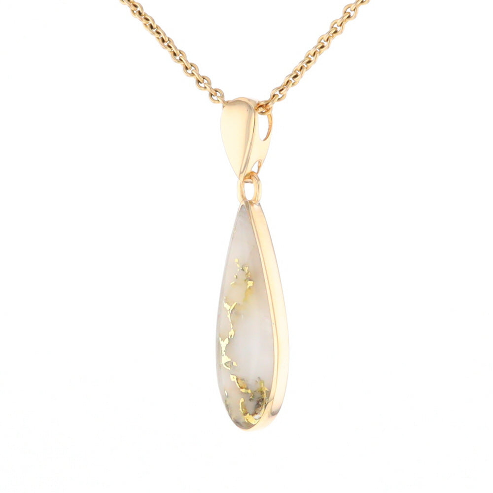 Gold Quartz Pendant Tear Drop Inlaid Design G2